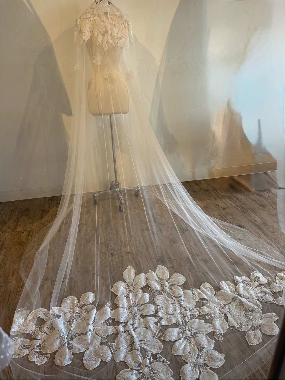 Cathedral Blusher Veil with Gorgeous Floral Appliqué